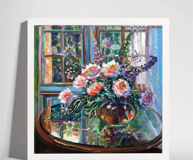 油絵 花 アンティーク ヴィンテージ 油彩 インテリア 額縁 原画 一点物