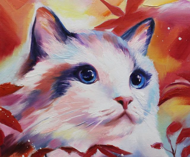 キャンバス油絵 よっこ 何かを見ている猫 キャンバス油絵 よっこ 何