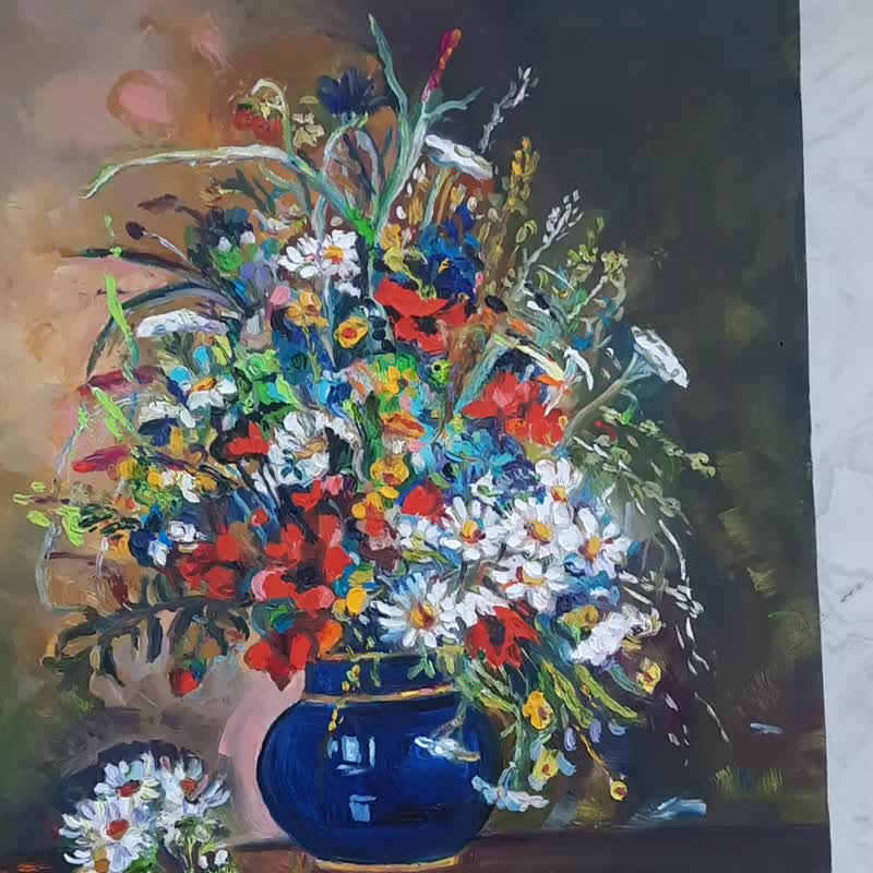 H. More 油彩画 花瓶の花 油彩画 花瓶の花
