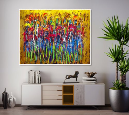 送料無料】スペイン キャンバスに描かれたカラフルな現代絵画 大胆な多