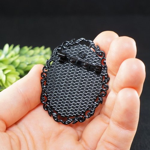 ロシア 薔薇の花 磁器カメオブローチ ブラック イエロー レッド