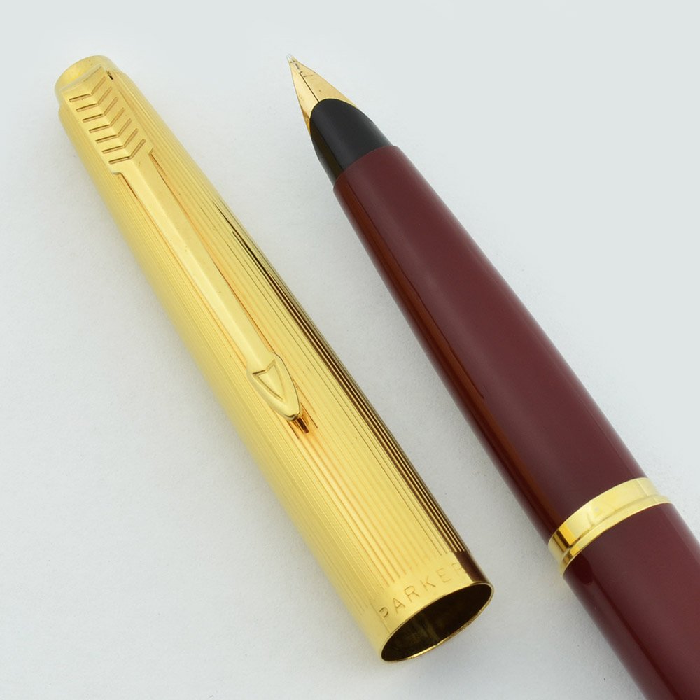 Parker 45 Custom Fountain Pen - Gold Cap, Red Barrel, 14k Fine Nib