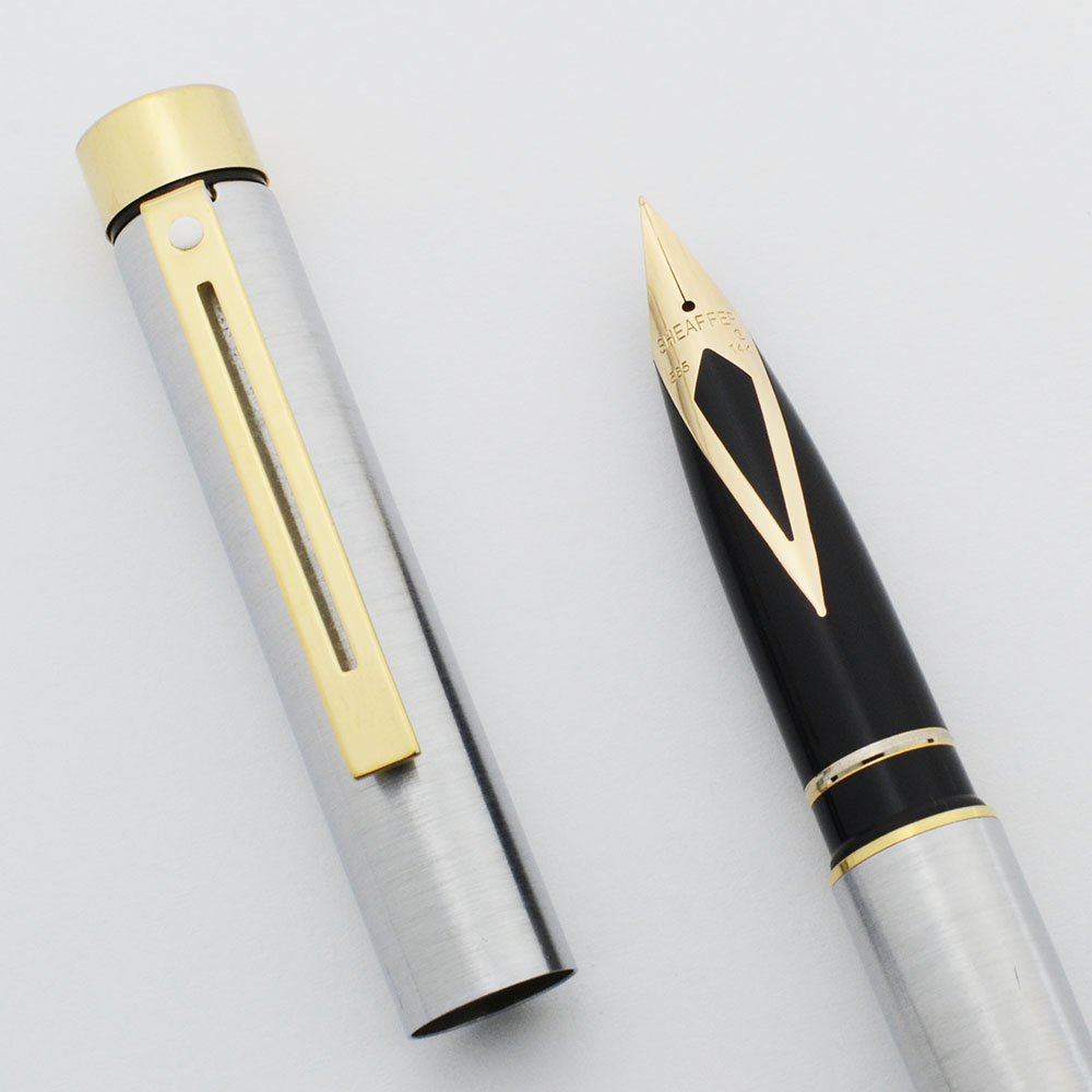 Sheaffer TARGA 1001XG Fountain Pen - Brushed Steel w Gold Trim