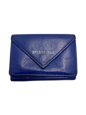 美品》BALENCIAGA ペーパーミニウォレット ネイビー 三つ折り財布