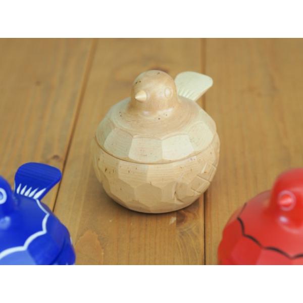 鳩のボンボン入れ（青）カバ材 小物入れ 鳩のボンボン入れ（青