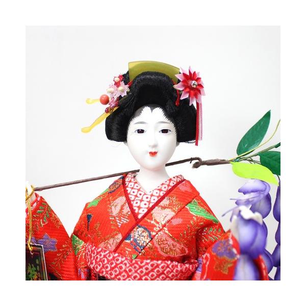 伝統的な日本人形 藤娘赤と金の着物