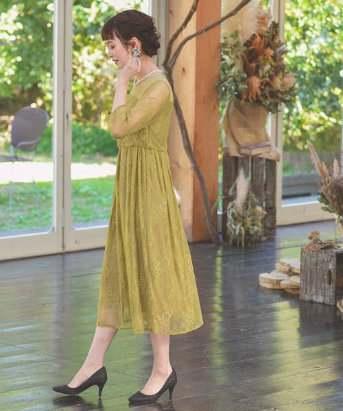 刺繍 シアー トライアングルデザイン ワンピース ドレス kana モチーフ