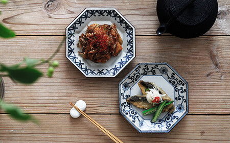 有田焼 徳幸窯 古染付八角皿 2枚セット【ヤマト陶磁器】食器 器 うつわ