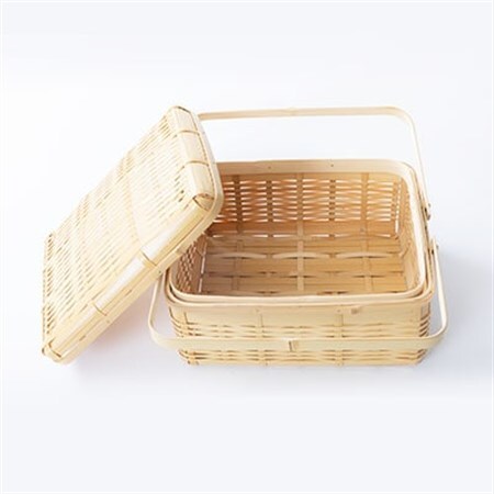 良質な竹を使用した伝統工芸品 竹細工 バスケットフタ付き(大)(4002227