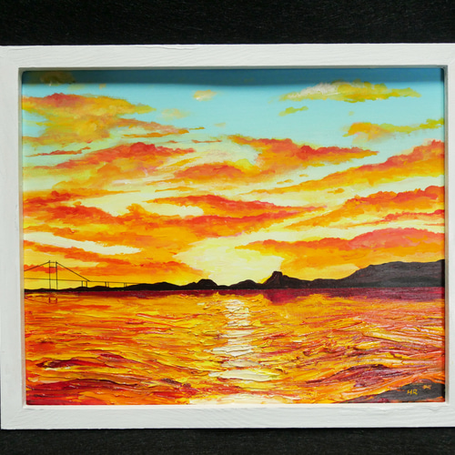 油絵 絵画 【朝焼け町】6切サイズ 絵画 HR 通販 13910396｜Creema
