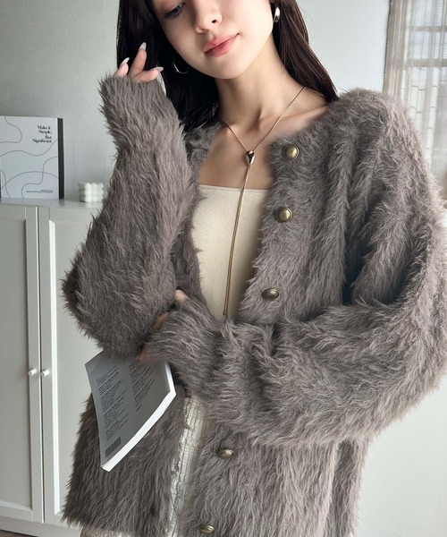 セール】表情豊かな上品 ニット。 2way シャギー ニット カーデ