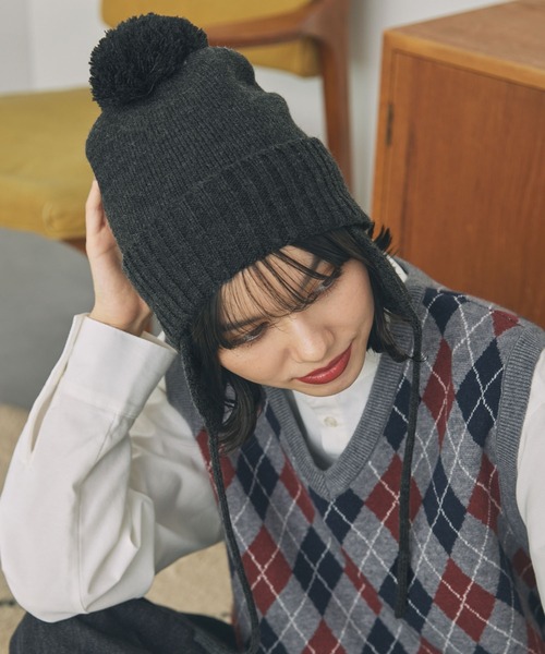 TAO コムデギャルソン ファーボンボンニット帽 ビーニー 黒 耳当て TAO