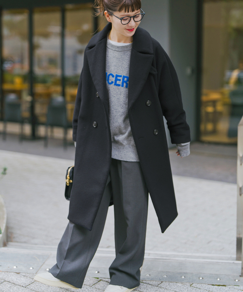 TICCA テントコート Fサイズ ブラック ウール ダブルボタン TICCA