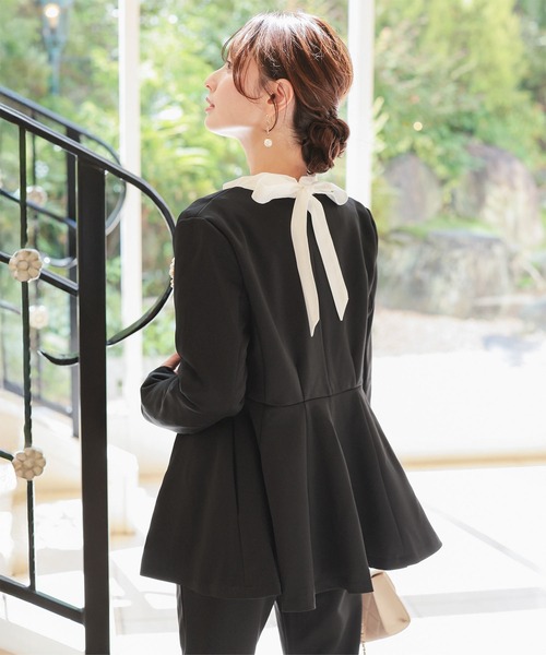 セレモニー ] [ 低身長向けサイズ ] ペプラムジャケット×パンツ
