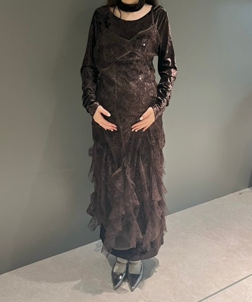 スパークルレースベロアドレス / sparkle lace velour dress（ドレス