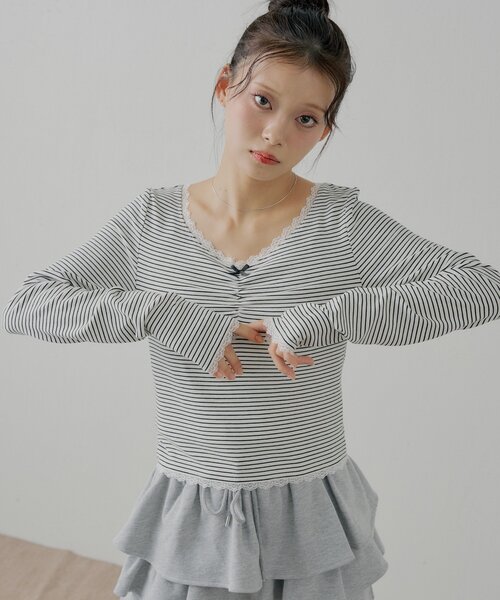 セール】前後2wayレースギャザーロンT（Tシャツ/カットソー）｜Chico