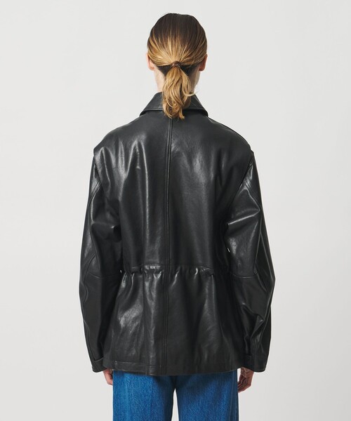 4 VINTAGE ラムレザー ビッグ フィールドジャケット 羊革 黒 L LOEFF