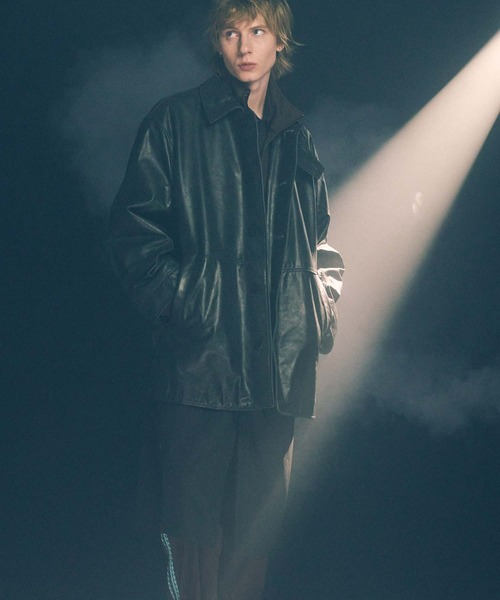 UNISEX》Buffalo Crack Leather Dress-Over Car Coat/バッファロー