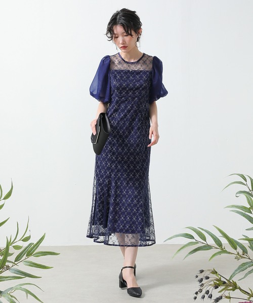 セール】ダイヤレース マーメイド パフスリーブ バックリボン