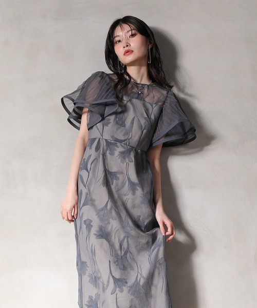 シアー素材 フラワー刺繍 ワンピース ドレス 結婚式 お呼ばれ