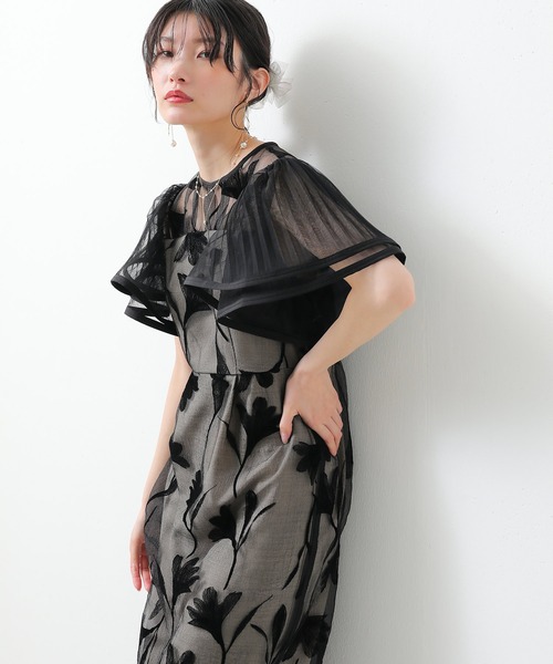 シアー素材 フラワー刺繍 ワンピース ドレス 結婚式 お呼ばれ