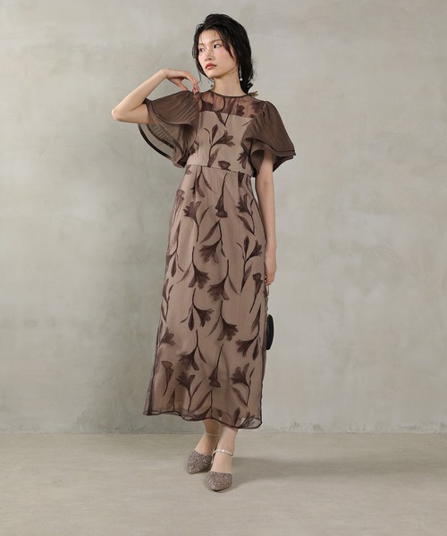 シアー素材 フラワー刺繍 ワンピース ドレス 結婚式 お呼ばれ