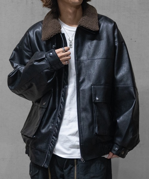 13】ボア襟脱着可能 G1 PUレザーブルゾン（ライダースジャケット