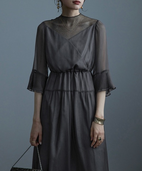 セール】ラメチュールシフォンドレス ワンピース 結婚式（ドレス