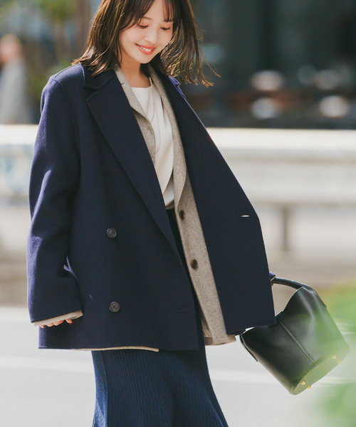 noble Super160sチェスターミドルコート ネイビー Super160sチェスター