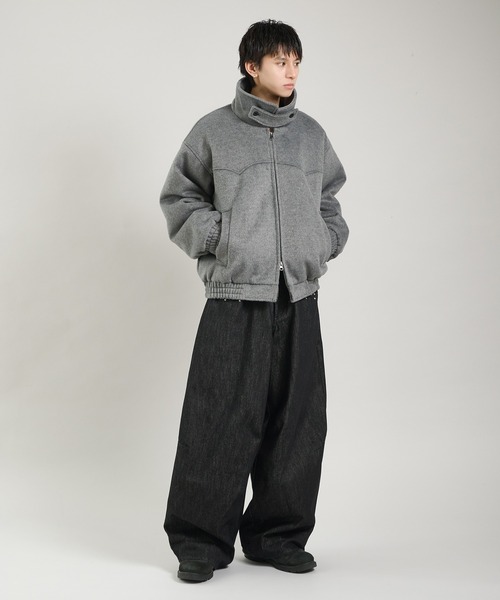 セール】ウール混シャギースタンドネックフライトジャケット（ブルゾン