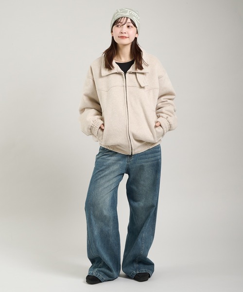 セール】ウール混シャギースタンドネックフライトジャケット（ブルゾン