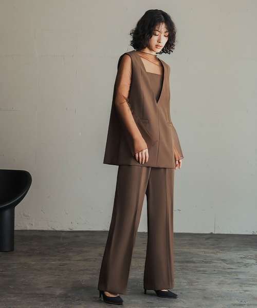 GIRL チュールレイヤードトップス・ワイドパンツ 2点セット girl