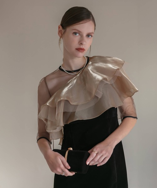 セール】【LEJA】アシンメトリーティアードフリル3WAYベロアIライン