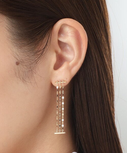 K10フラワークロスチェーン3連 スタッドピアス（ピアス（両耳用