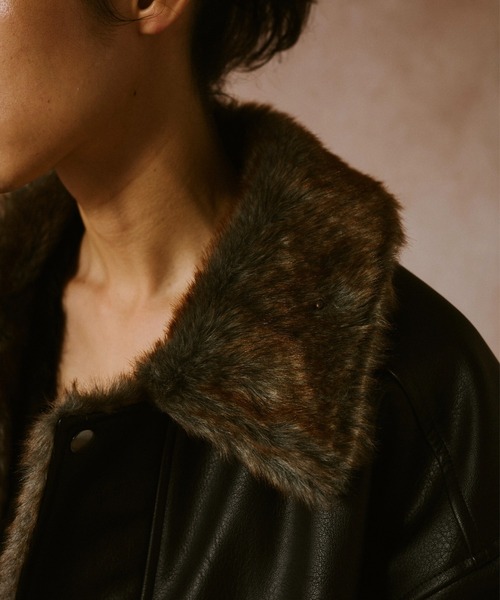 leather/fur faux reversible flight jacket / フェイクレザーファー
