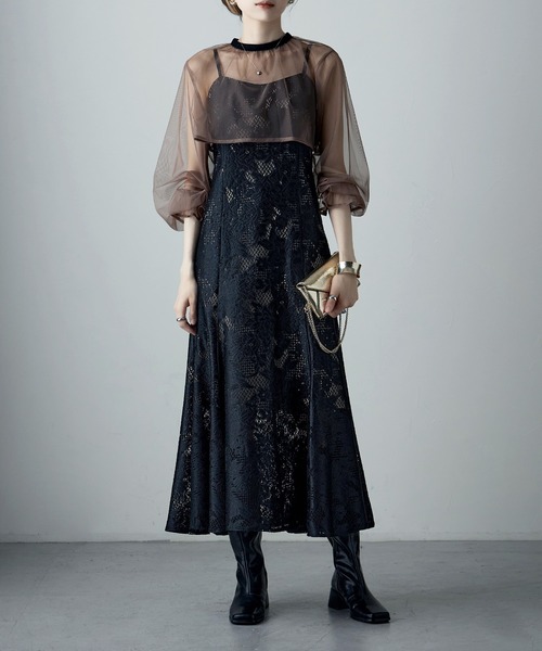 3wayシフォンボレロ&レースキャミドレス 結婚式 ワンピース（ドレス