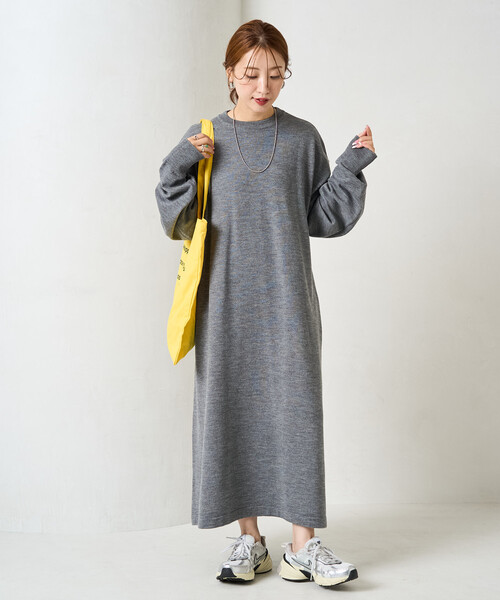 セール】限定展開 フレア マキシ カラー ニット ワンピース