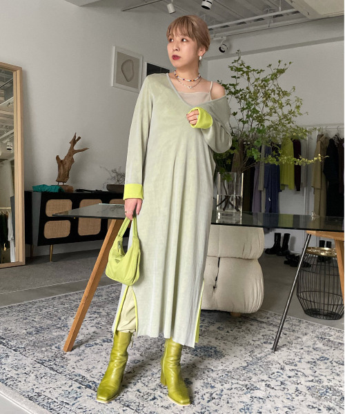Ameri（アメリ）の「CHAMBRAY LIKE 2WAY LONG KNIT（ワンピース）」 - WEAR