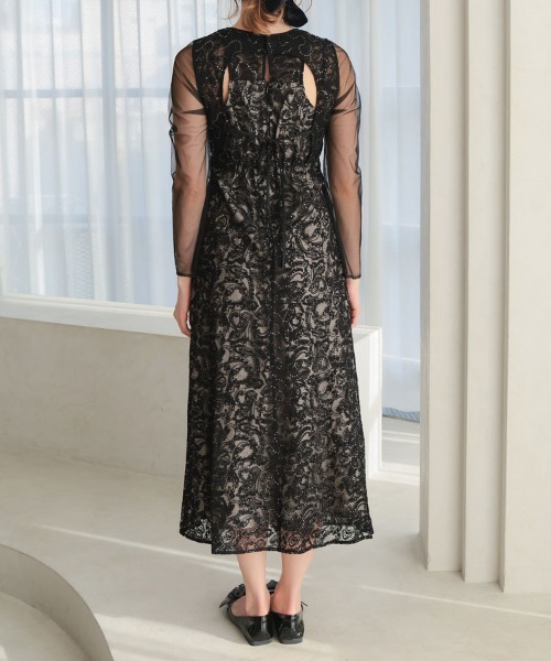 セール】【ANDRESD】leaf embroidery back design dress 結婚式