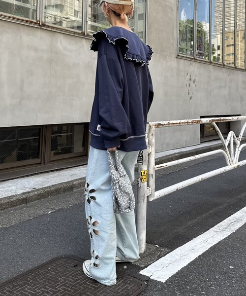 セール】【HELLO.SANFRANCISCO】フラワーカットアウトデニムパンツ