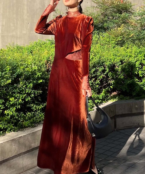 Ameri（アメリ）の「UND VELOUR HOLE LACE DRESS（ドレス）」 - WEAR