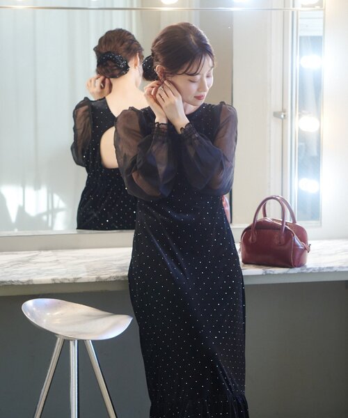 結婚式/オケージョン】ベロアスタッズワンピース（ワンピース