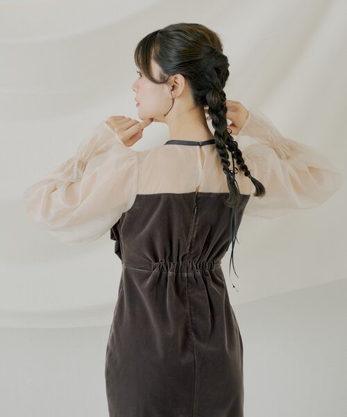 Chico（チコ）の「【SALON by Chico】配色シアーリボンベロア