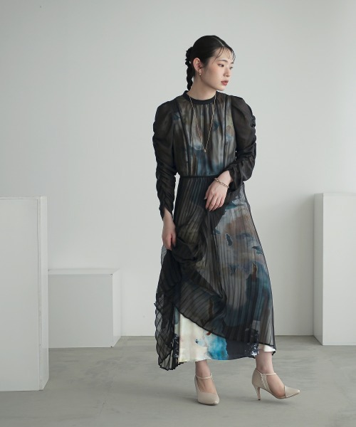 佐藤 Callarusシフォンプリーツデザインロング丈 ワンピースドレス