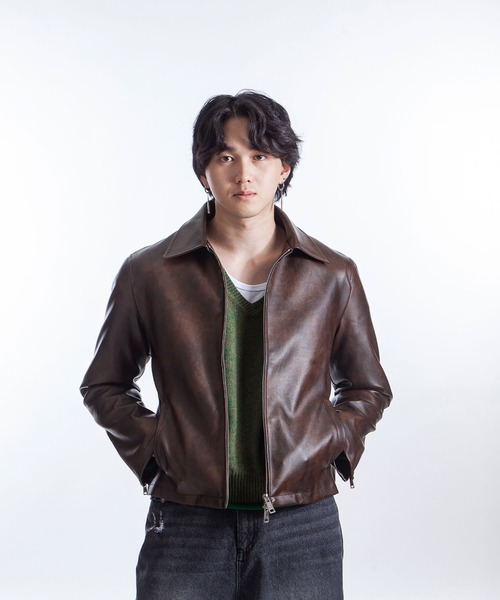 セール】【White Line】 ミニマル レザー ジャケット / 短丈