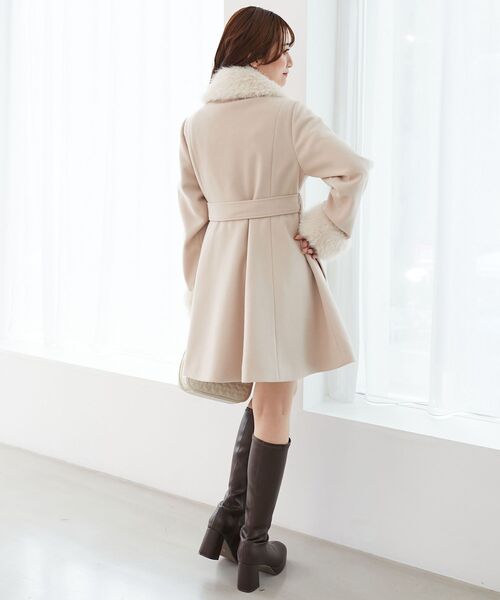 セール】マルチwayフェイクファーカラーフレアコート（ステンカラー