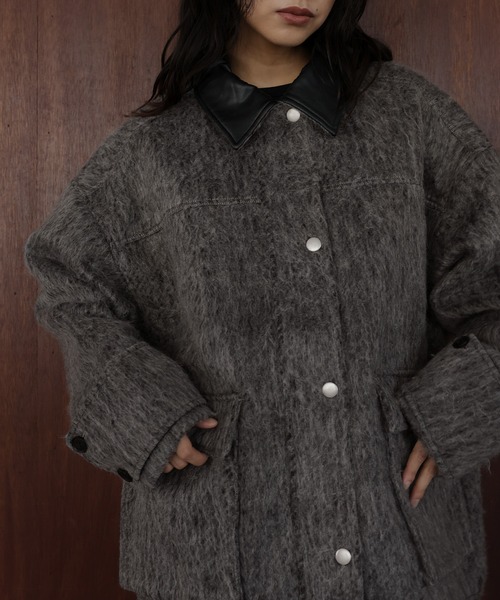 s0508s】hellam コート レザーカラーシャギーコート（カバーオール