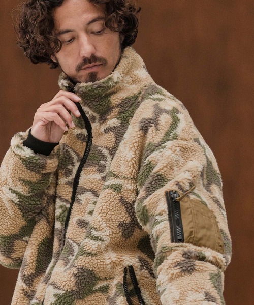 mj10877-Camouflage Sheep Like Boa Jacket ボアジャケット（その他