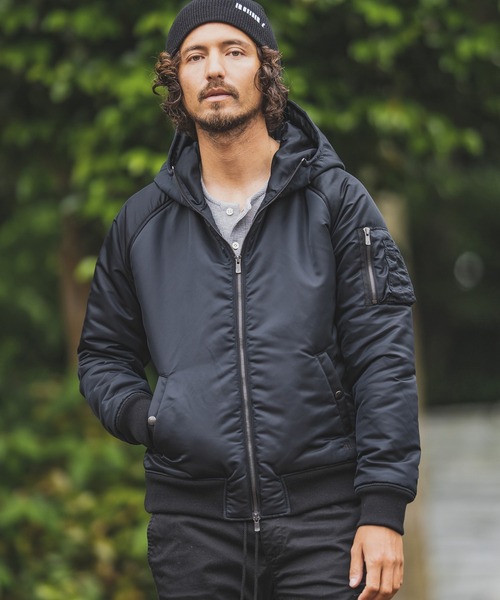 mj7974-High Neck Hooded MA-1 Type Jacket ジャケット（MA-1