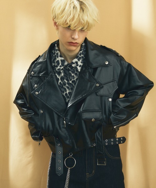 セール】合成皮革ショート丈ダブルライダースジャケット（ライダース